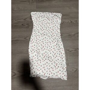 Princess Polly Floral Mini Dress‎ Strapless Bodycon White Cottagecore Size 4
